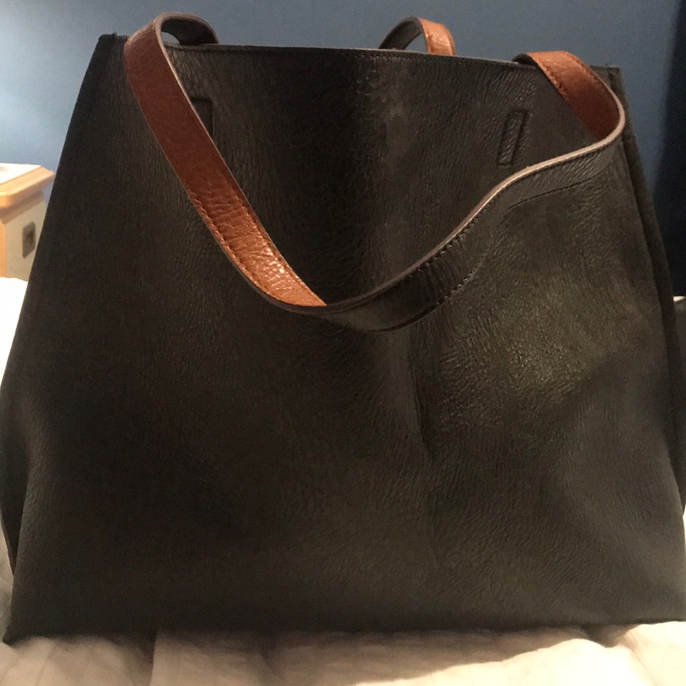 Reversible faux leather tote